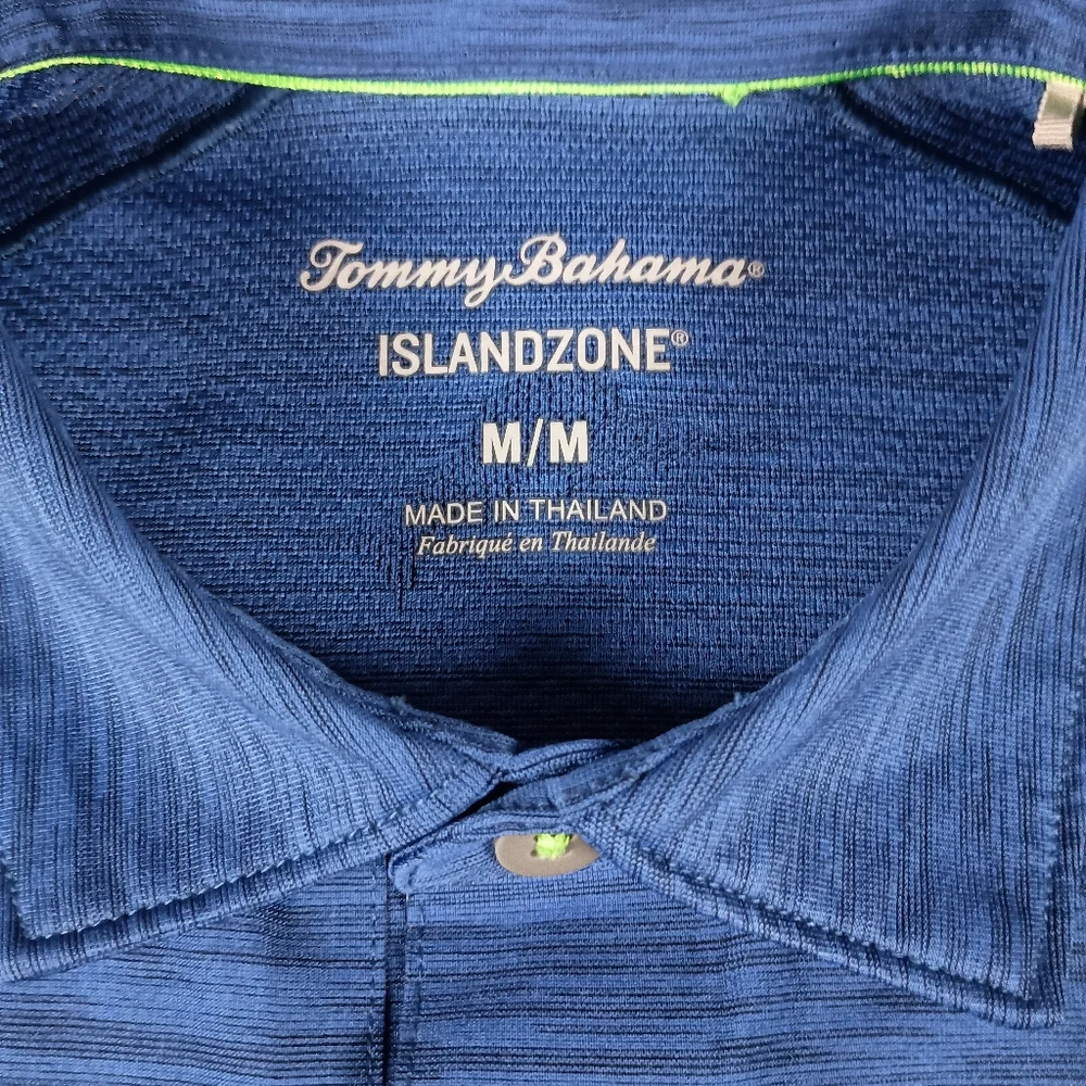 Tommy Bahama Men's Medium Blue Short Sleeve Island Zone Button-Up Polo Shirt - Picture 4 of 15